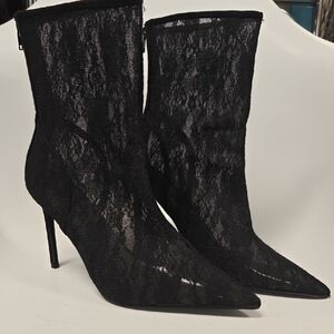PrettyLittleThing Black Lace Heeled Boots